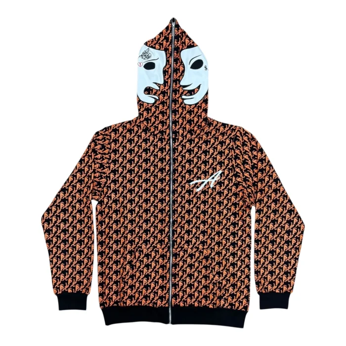 Asaali Orange All Over Print Full Zip Hoodie