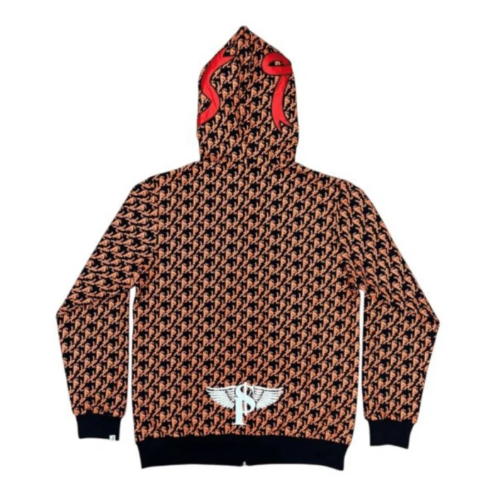 Asaali Orange All Over Print Full Zip Hoodie